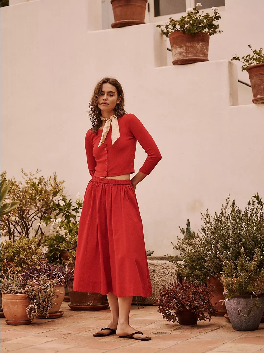 Free People Perfect Tones skirt and cardi Set size L Sold out color salsa red
